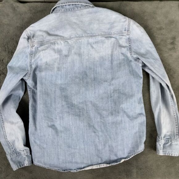 Adriano Goldschmied Denim Shirt Youth Boys Small Blue Distressed Button Up AG - Picture 7 of 11